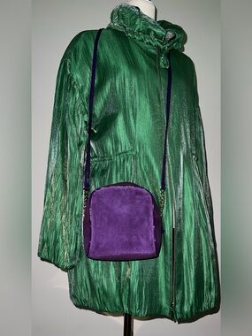 Vintage • Plum Purple Suede Leather Bag• Crossbody • Gold Chain Detailing